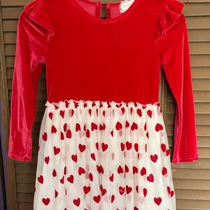 btween Red Velvet Top with Heart Print Skirt Dress